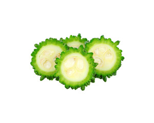 bitter gourd with sliced isolated on white background.