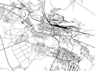 Vector road map of the city of Kamensk-Uralskiy in the Russian Federation with black roads on a white background.