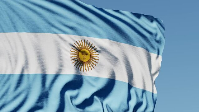 Close-up of the national flag of argentina flutters in the wind on a sunny day , 4k slow motion