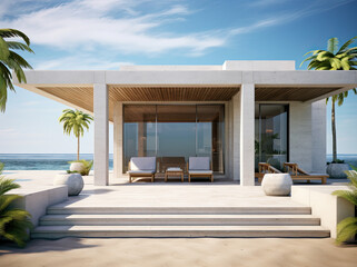 residential house at the beach with concrete patio