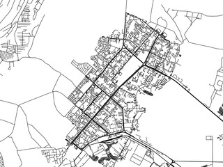 Vector road map of the city of Nizhnekamsk in the Russian Federation with black roads on a white background.