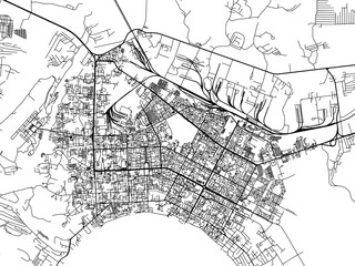 Vector road map of the city of Nizhnevartovsk in the Russian Federation with black roads on a white background.