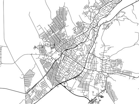 Vector road map of the city of Nazran in the Russian Federation with black roads on a white background.