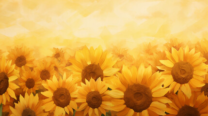 A field of sunflowers in watercolor, clipart