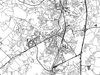 Naklejka premium Vector road map of the city of Podolsk in the Russian Federation with black roads on a white background.