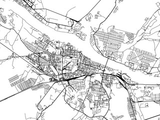 Vector road map of the city of Rybinsk in the Russian Federation with black roads on a white background.
