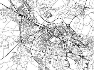 Vector road map of the city of Ryazan in the Russian Federation with black roads on a white background.