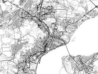 Obraz premium Vector road map of the city of Saratov in the Russian Federation with black roads on a white background.