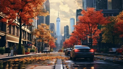 Deurstickers City life in the fall © Muqeet 