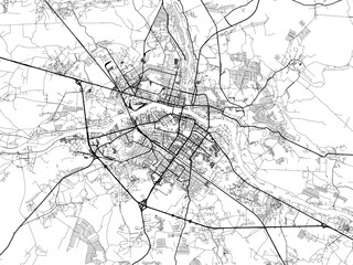 Vector road map of the city of Tver in the Russian Federation with black roads on a white background.