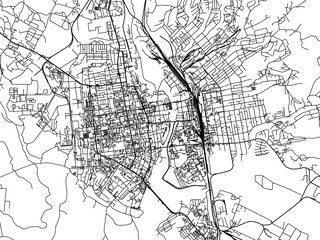 Fototapeta na wymiar Vector road map of the city of Ussuriysk in the Russian Federation with black roads on a white background.