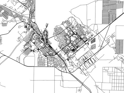 Vector road map of the city of Volgodonsk in the Russian Federation with black roads on a white background.