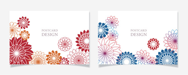 アブストラクトな花柄風ポストカードデザイン01【グラデーションとシンプル塗】 - obrazy, fototapety, plakaty