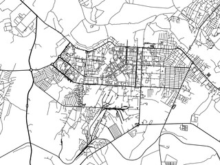 Vector road map of the city of Almetyevsk in the Russian Federation with black roads on a white background.