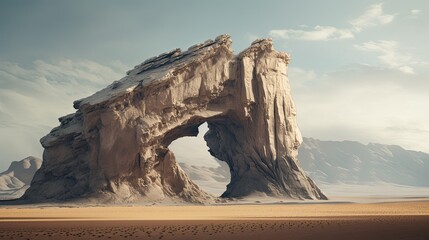 In the heart of the desert a striking rock formation - obrazy, fototapety, plakaty