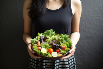 Diet, Dieting asian young woman, girl close up hand push out, deny hamburger, junk food and choose green salad, vegetables salad, eat food for good health when hungry. Female weight loss people.