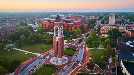 Sunrise Shafer Tower at Ball State University aerial Muncie Indiana