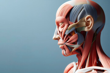 Structure of facial and shoulder muscles and tendons. Some muscles of human face in anatomy model. ai generative - obrazy, fototapety, plakaty