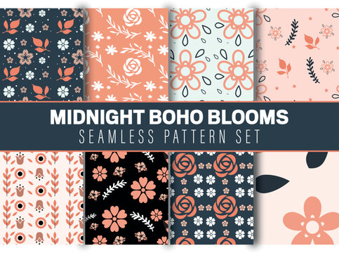 Midnight boho seamless patterns