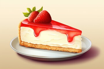  a piece of cheesecake on a plate with two strawberries on top of the cheesecake and the rest of the cheesecake on the plate with the rest of the rest of the cheesecake.