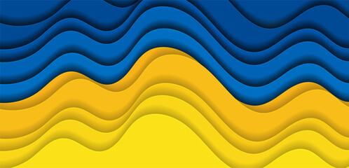 Bright blue yellow material waves abstract elegant background. Vector design