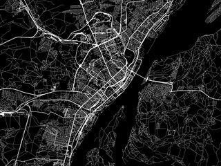 Vector road map of the city of Volgograd in the Russian Federation with white roads on a black background.