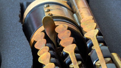 Uilleann Pipes, close up photograph 
