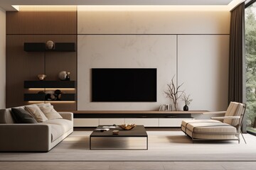  a living room filled with furniture and a flat screen tv mounted on a wall above a coffee table and a tv mounted on a wall above a wooden entertainment unit.