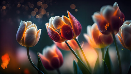 cinematic illustration of beautiful tulips