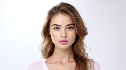 Fototapeta premium A young girl at a fashion studio, her lips brightly isolated against a white background