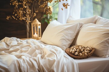 Cozy bright modern bedroom. White interior background