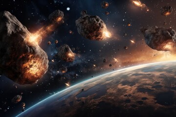  an artist's rendering of a space scene with a bunch of rocks in the foreground and a planet in the background with a few stars in the foreground.