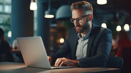 Marketing Strategy Man Setting in Office with Laptop