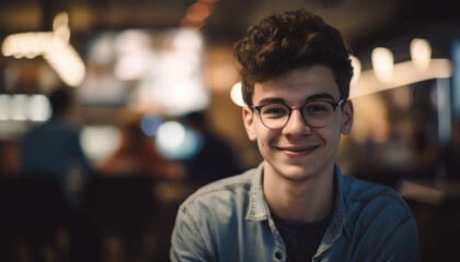 Obraz premium Young adult males smiling with confidence, looking at camera outdoors generated by AI