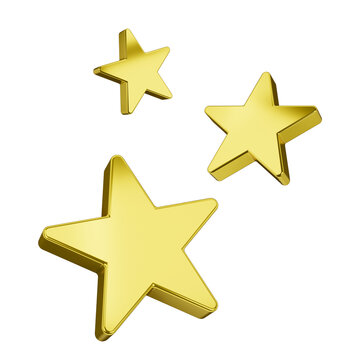 3D Golden shiny stars on empty transparent background. Emoji, chat and Social Network. 3D rendering, 3D illustration