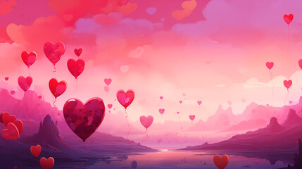 Walentynkowe abstrakcyjne tło dla zakochanych par - kraina miłości w powietrzu pełna serc.  Wzór do projektu baneru kocham - obrazy, fototapety, plakaty