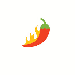 Red chilli on fire solated on white background. cooking and restaurant logo. Love Eat logo. Cafe or restaurant emblem.