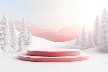 Merry Christmas banner with stage product display cylindrical shape and festive decoration for Christmas, snow background, promotion display, 3D rendering product display platform.