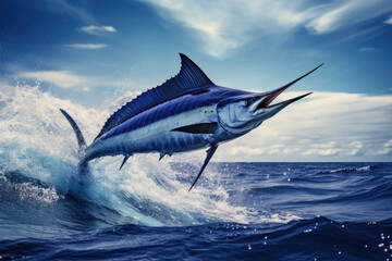 Marlin Leap: Oceanic Power in Motion
 - obrazy, fototapety, plakaty