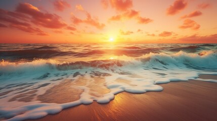 beach with blur background of sea on sunrise, Print media, Illustration, Banner, for website, copy space, for word, template, presentation