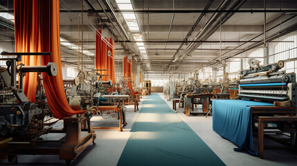 Textile manufacturing. Interior of a factory - obrazy, fototapety, plakaty