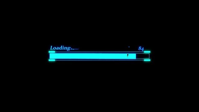  Digital loading bar animation with glitch isolated on black background. Computer cyberpunk loading screen. 