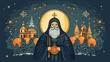 copy space, simple vector illustration, orthodox new year. Background illustration for the Orthodox New Year celebration. Orthodox priest. Design for greeting card.