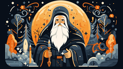 copy space, simple vector illustration, orthodox new year. Background illustration for the Orthodox New Year celebration. Orthodox priest. Design for greeting card. - obrazy, fototapety, plakaty