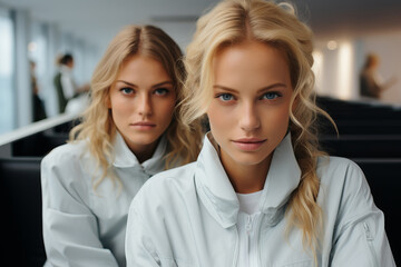 Generative ai gorgeous twins women posing indoors