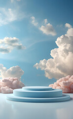 A modern podium with beautiful clouds background.