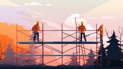 Fototapeta premium Scaffolding Safety: Workers on secure scaffolding