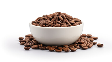 Fototapeta premium Dark coffee beans in a bowl with an isolated white background 