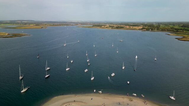 West Wittering Beach moored boats area Aerial View Drone Shot