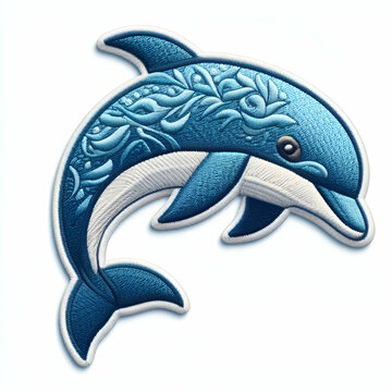 3d embroidered dolphin stitched patchwork icon on on white background
